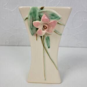 Vintage McCoy Pottery Blossom Time Flower Vase 6.5" Cream Pink 3D Art